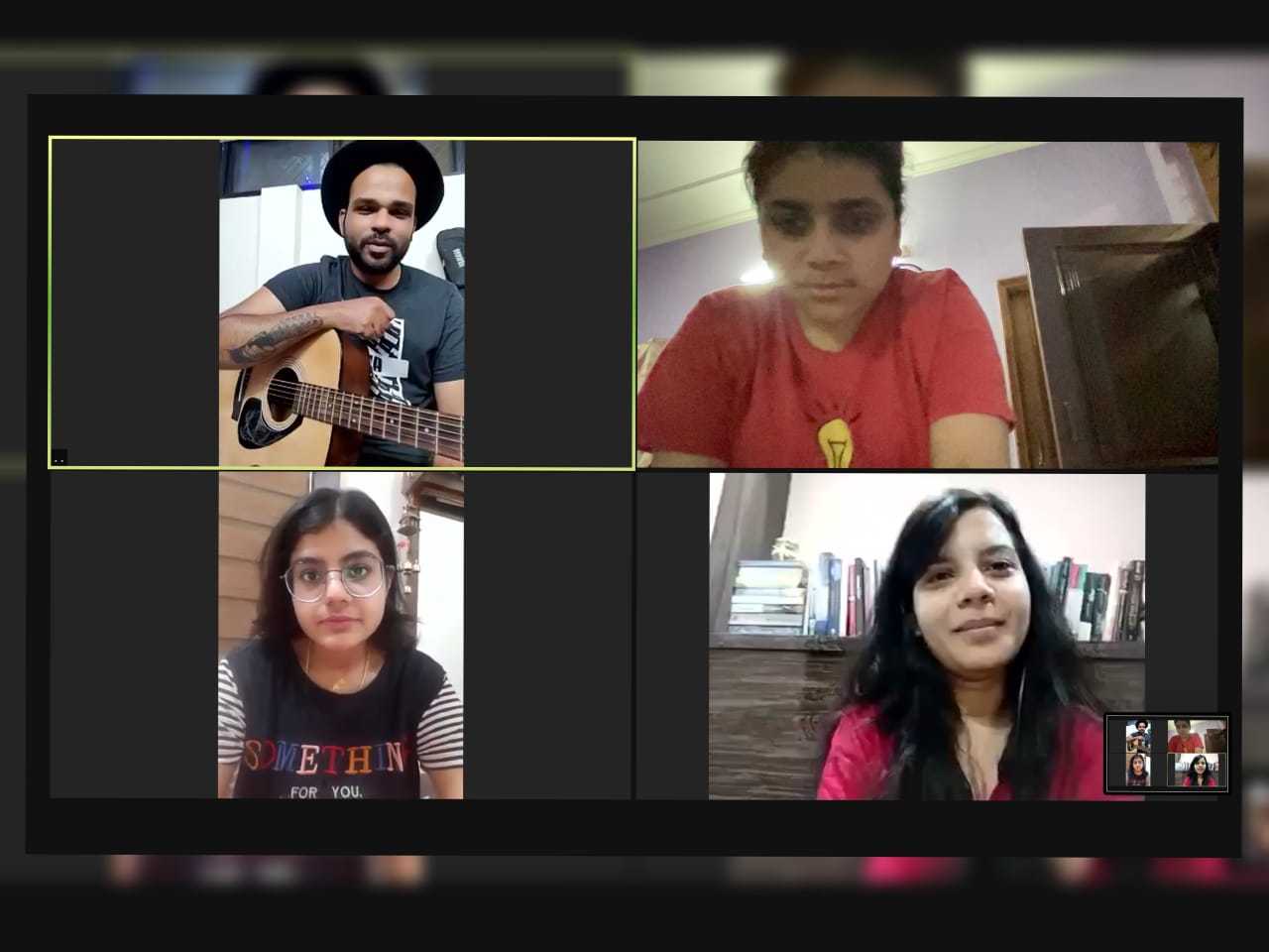 Musician Darryl Grant (top left) and others during a virtual session by Unboxing Art  